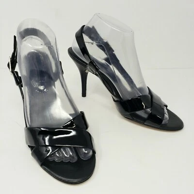 Banana Republic Mujer 8.5 Negro Charol Tacones Hebilla al Tobillo Zapatos con Tiras Foto 1 de 4