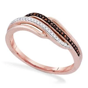 10K Rose Gold Red and White Diamond Ring Band .10ct - Picture 1 of 2