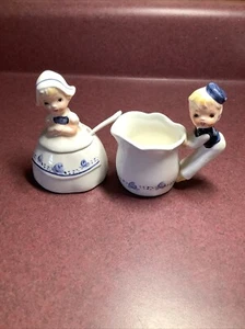 Vtg Adriane E-5817 Dutch Boy and Girl Creamer and Sugar Bowl Lid Spoon Japan - Picture 1 of 6