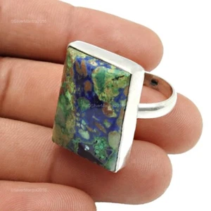 Azzurrite Malachite Pietra 925 Argento Sterling Cocktail Moda Anello Gioielli US - Foto 1 di 8