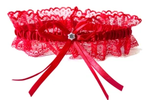 Medias elásticas HBH, con lazo, flor de pedrería, tamaño estándar Europa, rojo - Imagen 1 de 1