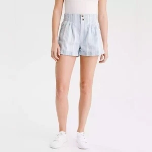 AE American Eagle Striped High Rise Mom Jean Shorts Ruffle Waist Size 00 24 - Picture 1 of 10