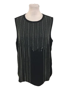 Autograph Women's Cami Top Size 16 Black Beaded Fringing Crew Neck New F1 - Picture 1 of 11