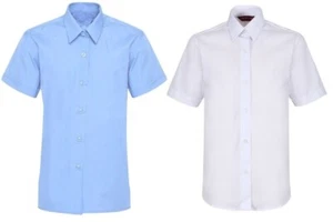 4X Girls School ShirtS Blouse Kids Top Uniform Short Sleeve Blue/White Plus Size - Picture 1 of 5