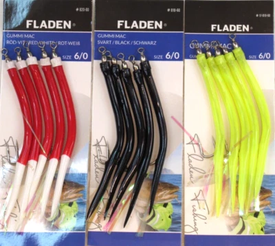 15 Fladen Sand Eels Gummi Mac 6/0 Cod Various Colours 3 pks of 5 Lures Wreck Sea - Image 1 of 4