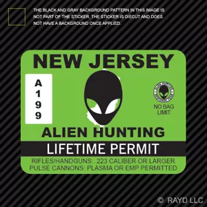 New Jersey Alien Hunting Permit Sticker Decal Self Adhesive Vinyl UFO NJ - Picture 1 of 1