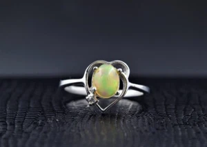 Precioso Ópalo de Fuego Ovalado Piedra Mujer Anillo 925 Plata Ley Forma Corazón - Imagen 1 de 11