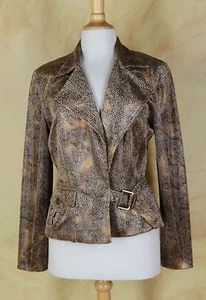 Joseph Ribkoff Exciting Gold Small Animal Print Wrap Buckle Jacket Sz US 8 FR 38 - Picture 1 of 5