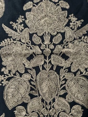 Pottery Barn Aiden Embroidered Floral Deco Pillow Cover Navy Blue 22 In SAMPLE - Image 1 of 4