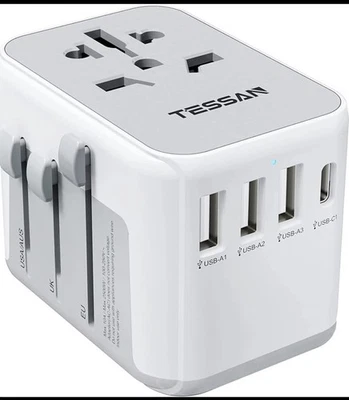 Universal Travel Adapter International Power Plug Adaptor with USB C to EU UK - Image 1 of 4
