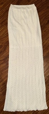 Crochet Knit Willow&Wind Maxi Skirt Ivory Elastic Waist Lined Women’s Sz M - Image 1 of 4