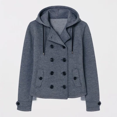 Women's Gray Hooded Flannel Peacoat Jacket Medium Academia Preppy Minimalist - Image 1 of 4