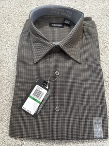 Van Heusen Men's L 16 - 16  1/2 Brown Plaid Long Sleeve Button Down Shirt - Picture 1 of 10