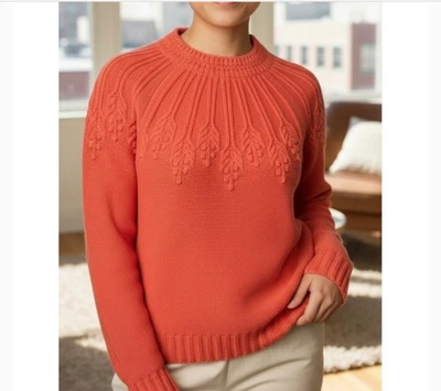 $109 NWT Talbots Size 2X Chunky Knit Coral Embroidered Crewneck Sweater - Image 1 of 4