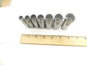 7 PROTO PROFESSIONAL TOOLS 3/8" DRIVE DEEP 12 POINT SOCKET SET 3/8" to 3/4" USA - Picture 1 of 8