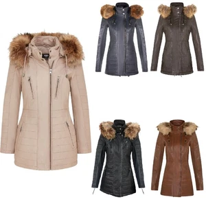 Womens Quilted Leather Parka Jacket-Winton - Picture 1 of 31