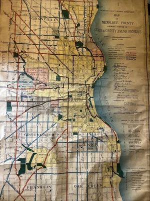 Antique Milwaukee County Map ORIGINAL 40x24 Inches 1939 Wisconsin Wall Map - Image 1 of 4