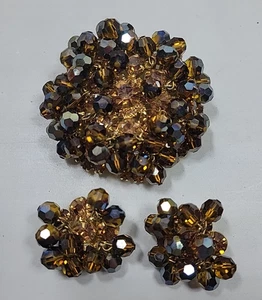 Vintage Juliana? BROSCHE & CLIPON OHRRINGE UNBESCHRIFTET FUNKELNDER TOPAS RS & BRAUNE PERLEN - Bild 1 von 7