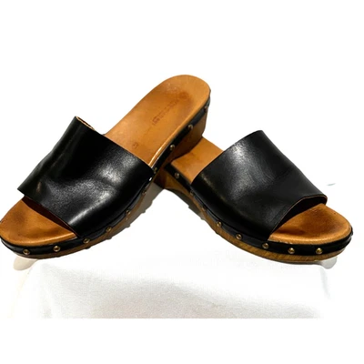 Eric Micheal Sandalia Slides Talla 41 10-11 Cuero Negro Portugal Tacón Tachuelas 80 90 Foto 1 de 4