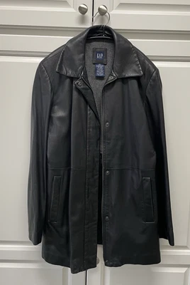 GAP Women's XS Black Leather Jacket Wool Blend Lining Double Zipper - Image 1 of 4