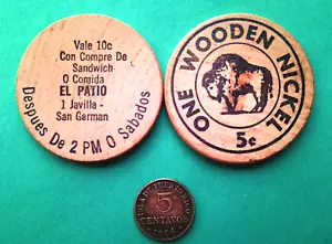 Cat 1970 Ficha 10c EL PATIO SAN GERMAN Puerto Rico ficha comercial de níquel de madera - Imagen 1 de 2