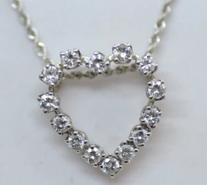1.4 ct.t.w Natural Diamond Heart Pendant Chain Necklace In 14K White Gold - Picture 1 of 14