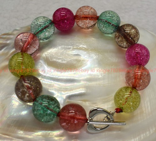 VALENTINO Grazioso Braccialetto Perline Rotonde Multicolore 10mm Pietra Pregiata Tormalina 7 5" Donna Gioiello