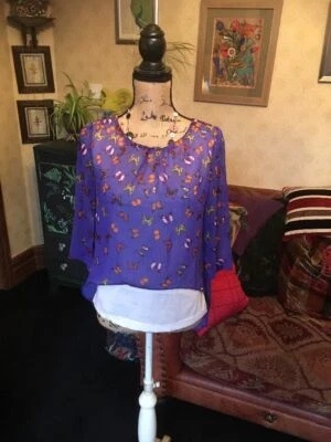 COLLECTION London Ladies Layered Top UK Size 8 Purple Mix Butterfly Chiffon - Image 1 of 4