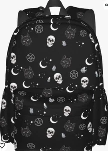 Zaino gotico Skull Cat Moon borsa da viaggio per laptop borsa a libro. Nuovo - Foto 1 di 4
