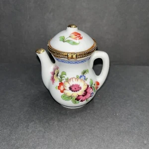 Floral Teapot Porcelain Hinged Trinket Box  #14 - Picture 1 of 7