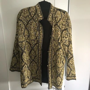 Vintage India Handmade Embossed Jacket-WOOL-Black/Yellow/Gold-Embroidery Allover - Picture 1 of 3