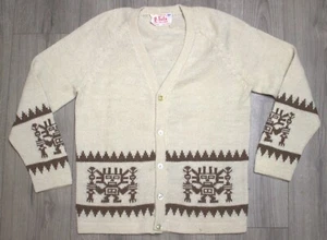 VINTAGE 100% Alpaca Handmade AZTEC button-up cardigan Sweater SIZE AM - Picture 1 of 7