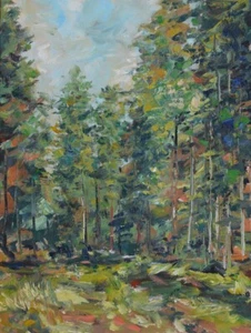 Art Orig Oil Painting RM Mortensen Landscape "Pine Trees" Forest Landscape - Picture 1 of 1