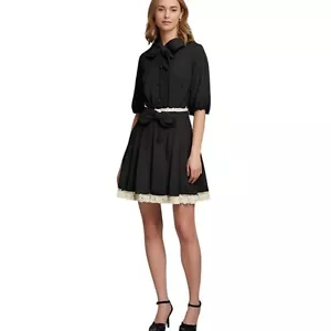 Divided by H & M Black Pleated Button Front Skirt With Lace Underskirt Size 8 - Picture 1 of 11