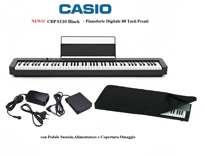 CASIO CDP S110 BLACK NUOVO PIANOFORTE 88 TASTI PESATI PIANO ELETTRICO + COVER - Immagine 1 di 4