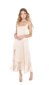 Show Me Your Mumu Claire Midi Dress Champagne Luxe Satin Size 1X 18 *defect - Picture 1 of 16