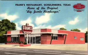 SCHULENBURG, TEXAS - FRANK'S ROADSIDE RESTAURANT - VINTAGE LINEN POSTCARD - Picture 1 of 2