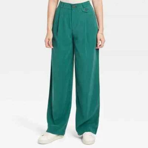 Women's High-Rise Relaxed Fit Full Length Baggy Wide Leg Trousers - A New Day 10 - Picture 1 of 3