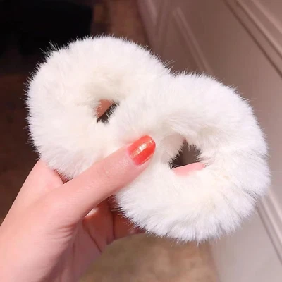 2 PCS Furry Scrunchies - Cute Faux Rabbit Fur Elastic Hair Ties, Bobbles, Ponyta - Image 1 of 4
