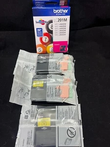 Brother LC203BK/LC201Y /LC201M Black/ Yellow x2/Magenta Ink Cartridges Genuine - Picture 1 of 4