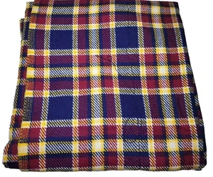 70s Plaid Tartan Wool Blend Red Blue Yellow Woven Sewing Craft Fabric 60x60" Vtg - Picture 1 of 24