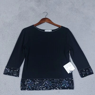 Joseph A. Top Para Mujer Grande Negro Adornado Floral Lentejuelas Cuentas De Colección Nuevo Con Etiquetas Foto 1 de 4