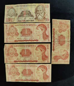 Banco Central De Honduras ~ One 10 & Four 1 Lempiras ~ Banknoten/Papiergeld - Bild 1 von 3