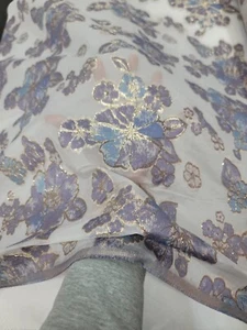 Brocade Lavender Blue Floral Flowers Fabric By The Yard White Organza - Picture 1 of 8
