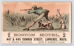 c1880s~Lawrence Mass~Boston Hotel~Rabbit Hunter~Victorian Trade Business Card - Picture 1 of 2