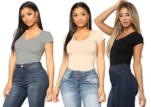 Damen Basic Kurzarm Stretch V-Ausschnitt Uni Oberteil Einfarbig T-Shirt (S, M, L) - Bild 1 von 13