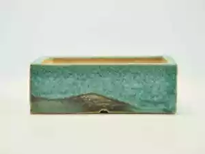 Oryginalny japoński garnek bonsai " TOZAN " Zielony glazurowany podłużny 4,7 cala (12cm) - Zdjęcie 1 z 4