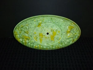 Vtg 70s Atlantic Mold Clock Face Groovy Mushrooms Green Yellow Speckled Glaze - Picture 1 of 9
