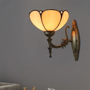 Tiffany Retro 1 Light Wall Sconce Glass Wall Mount Light Antique Brass Lamp - Picture 1 of 11