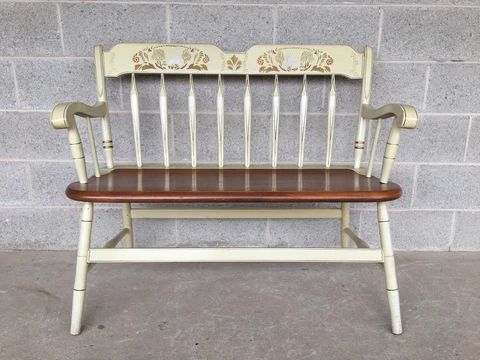 ETHAN ALLEN HITCHCOCK STYLE ARROW BACK IVORY DEACONS BENCH (14-6182) (604) Cover
